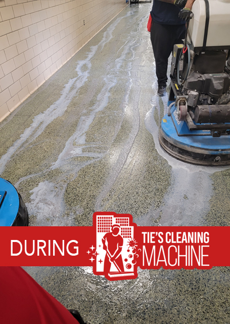 terrazzo floor cleaning during photo